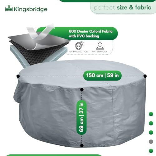 Kingsbridge Round Garden Patio Table Cover (150cm) Waterproof Anti UV Heavy Duty 600D Fabric Double Stitching Breathable 150 x 69cm Outdoor Furni