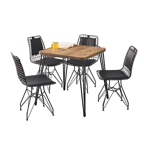 Generisch Dining Room Table Wood Metal Legs Vintage 70 x 70 cm