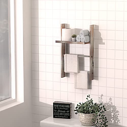 J JACKCUBE DESIGN Wood Wall Mounted Towel Rack Bathroom Wall Shelf MK576A (Rustic Wood)