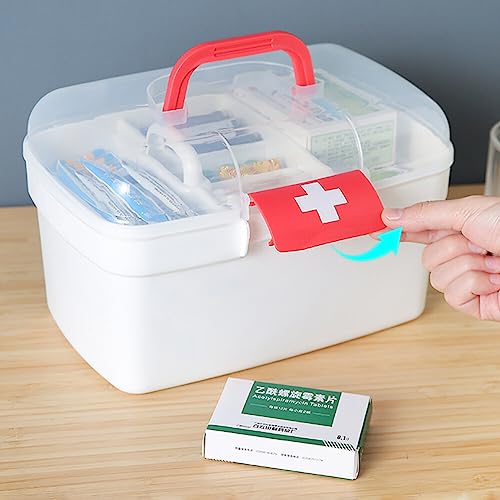 Hpory Medicine Storage Box, Portable Medicine Box Medicine Organiser Box with Handle Buckle, Layering First Aid Medicine Box Dustproof Medicine O