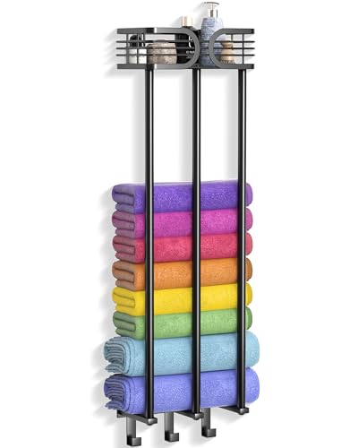 ENONCI Towel Rack Wall Mounted, Towel Storage for Bathroom,Towel Holder with Shelf and 3 Hooks, Towel Racks Wall Can Holds Up to 6 Large Size(63"