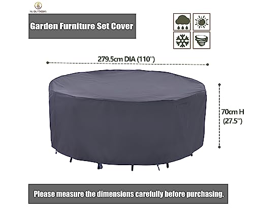F&J Outdoors Garden Furniture Covers, Waterproof UV Resistant Anti-Fading X-Large Cover for Round Table with Chairs Set, 279.5cm(110 inch) Diamet