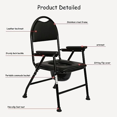 CNAOHGHN Portable Toilet Chair for Elderly People Bathroom Home Folding Bathroom Chair Stool Waterproof Nonslip Easy Assembly Chair with Toilet