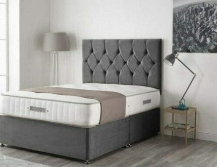 Zargo Plush Divan Bed Set With Memory Orthopaedic Mattress & Free 20" Headboard | Storage Drawers Available (Grey Plush, Super King (182cm x 201c