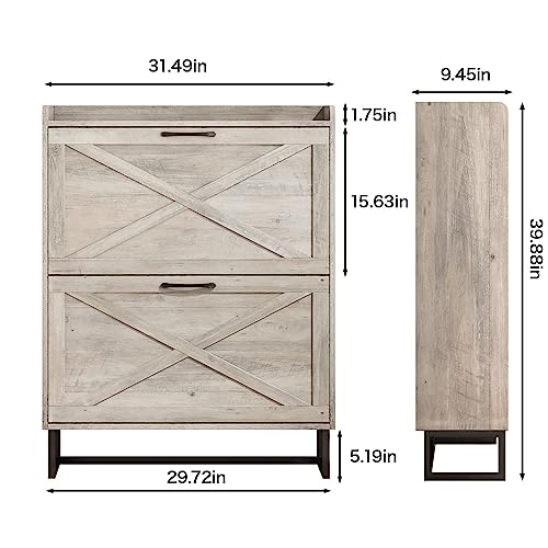 Maupvit Shoe Cabinet with 2 Flip Drawers, Freestanding Shoe Cabinet Organizer with Metal Legs, Shoes Storage Cabinet for Entryway, Narrow Shoe Ra