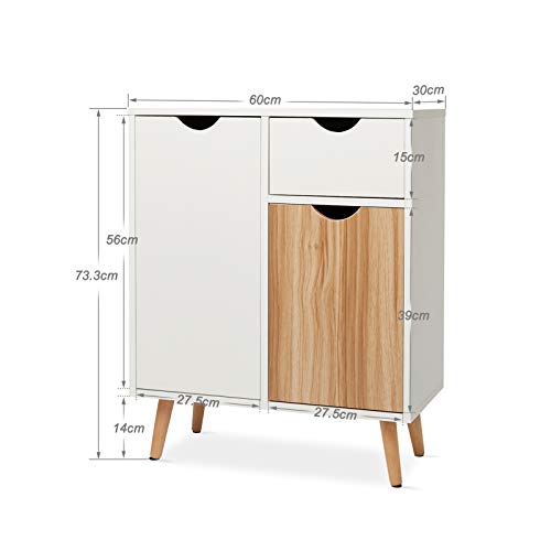 Meerveil Sideboard Storage Cabinet, Cupboard with Drawer and 2 Doors Free Standing Wooden for Living Room Bedroom Kitchen