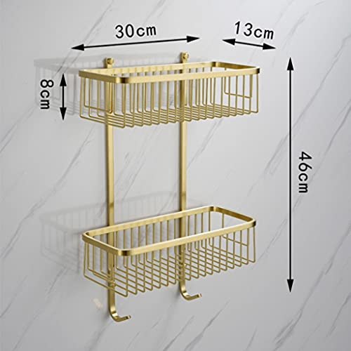 EYHLKM Bathroom Double Shelf Storage Rack Stainless Steel Brushed Gold Bathroom Shower Gel Shampoo Rack