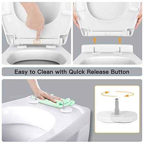 Pipishell Soft Close Toilet Seat, Toilet Seat with Quick Release for Easy Clean, Simple Top Fixing, Standard Toilet Seats White with Adjustable H