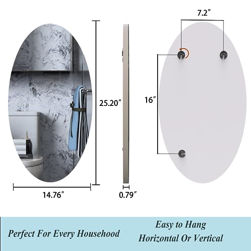 Organizedlife Bathroom Wall Mounted Mirror, 64 x 37 cm Oval Simple, Frameless Dressing Mirror,Hallway Bedroom