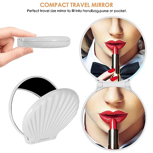 Folding Travel Mirror Lighted Makeup Mirror (White)