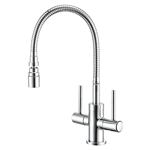 Hapilife Modern Kitchen Sink Mixer Tap with Flexible Spray 360 Swivel Spout Dual Lever 2 Mode Spray Head Chrome