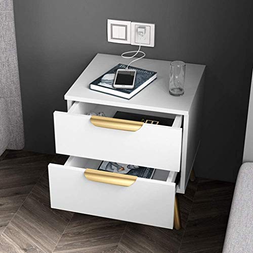 JYDQM 2 Drawer Wooden Nightstand with Metal Pulls and Hairpin Legs, White and Gold,Mini Locker for Living for Bedroom