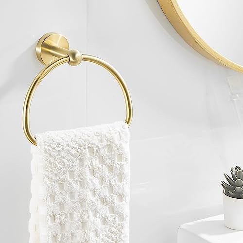 Leyden Brushed Gold Hand Towel Holder, Bathroom Towel Ring, Bath Hand Towel Rack Hangers Wall Mounted Half Round Modern
