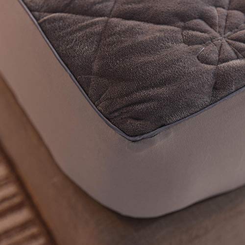 King Sheets Set,Thick Warm Winter Crystal Velvet Mattress Protection Cover, Bedroom Quilted Solid Color Non Slip Mattress Topper Bed Cover Dark B