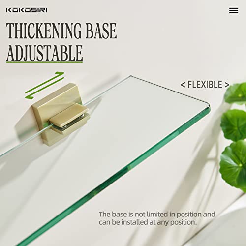 KOKOSIRI Wall Shelves Floating Bathroom Glass Shelf Kitchen Storage, 20'' x 5.6'' Tempered Glass Wall Mounted Brushed Gold Stainless Steel B1106B