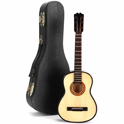 ALREMO HUANGXING - Classical Guitar Model,Miniature Wooden Mini Guitar Musical Instrument Ornaments with Stand/guitar case, for Dollhouse Model B