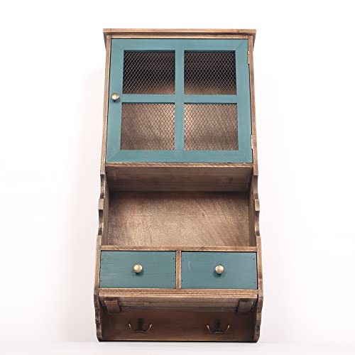 mosegor Rustic 4-Tier Wooden Storage Cabinet Sideboard Glass Cabinet Industrial Bookshelf Sideboard with 2 drawers &Cabinet with doors& 2 Hook fo