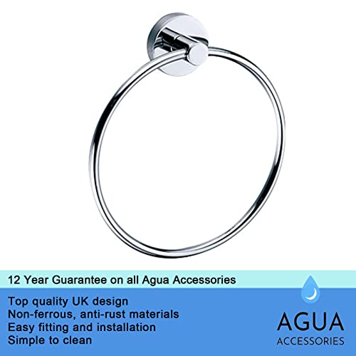 Agua Accessories Towel Ring for Hanging Towel Hanger, Towel Holder Wall Mounted for Bathroom & Kitchen Bathroom Accessories Chrome 12 Years