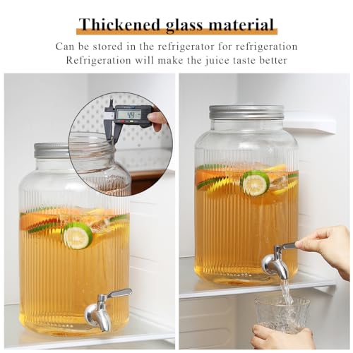 Evanda Glass Beverage Dispenser with Leakproof Stainless Steel Tap, 5.5L Iced Beverage Dispensers, Drink Dispenser for Fruit Teapot for Making Ic