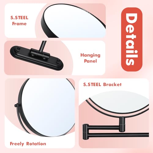 DASLAVA 8.5 Inch Wall Mounted Makeup Mirror Magnifying Mirror for Shaving Double Sided 1X/10X Cosmetic Mirror 360°Swivel Extendable Bathroom Mirr