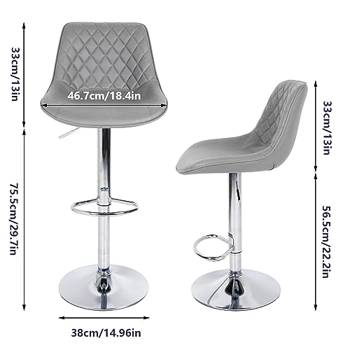 FATIVO 2 pcs Kitchen Bar Stool Chair: Grey Bars Stools Comfortable Leathaire Thick Sponge Foam Seat Breakfast Chairs Adjustable Height Swivel Uph
