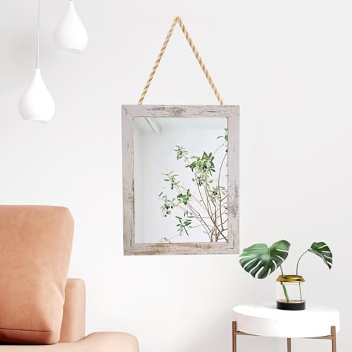 MIZEEYE Wall Mirror Decorative for Farmhouse, White Wood Frame Mirror for Wall, Rectangular Hanging Mirror for Bathroom, Bedroom, Living Room, Ha