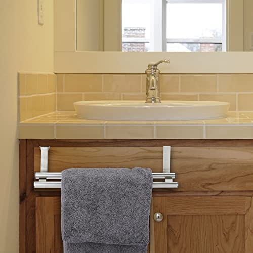 Extensible Removable Towel Rail, Single Rack, No Drilling on Door or Shelf, Max. 40 cm Wide, Stainless Steel, Silver