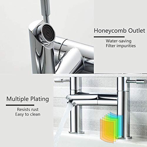 Luckyhome Bath Mixer Tap,Bathroom Double Lever Bath Tub Filler Mixer Tap Solid Brass Fitting
