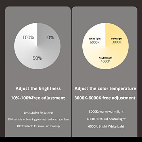 Led round vanity mirror with lights, Temperature Adjustable, 3 Colors,Bathroom Vanity Mirror,Smart Touch Switch,Anti-Fog Dimmable Lights, Easy to