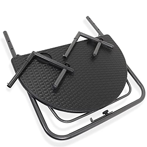 GOLETIO Balcony Hanging Table - Black Rounded Wicker Rattan Railing Table - Adjustable Height, Foldable and Compact, Weather & Rust-Resistant - I