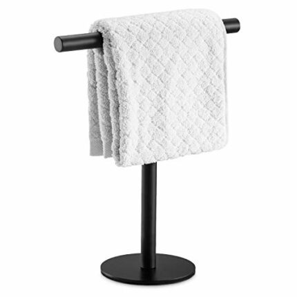 Pynsseu Bath Hand Towel Holder Standing, SUS304 Stainless Steel Matte Black T-Shape Towel Bar Rack Stand, Tower Bar for Bathroom Kitchen Vanity C