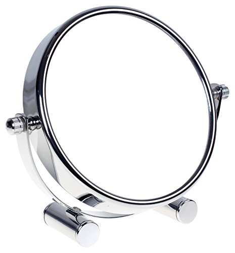 HIMRY Free Standing Small Platform Shaving/Make Up Mirror, 6 Inch 5x Magnification, Two-Sided Swivel Mirror Chrome finish Cosmetic Mirror, Stand