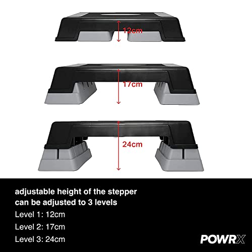 POWRX aerobic stepping board 12/17/24cm (3 levels) I Stepper height-adjustable and non-slip for Aerobics, Gymnastics and Fitness I Home Step Step