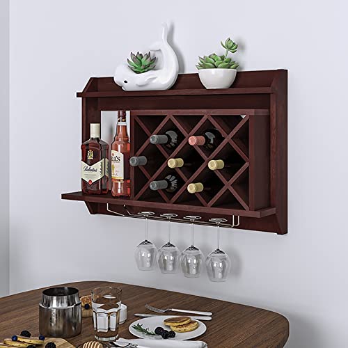 EYLINK Wall-Mounted Wine Rack, Wooden Wall Hanging Wine Rack, 3-Layers Wall Wine Rack, Wall Mounted Wine Cabinet With Stem Holder, Freestanding D