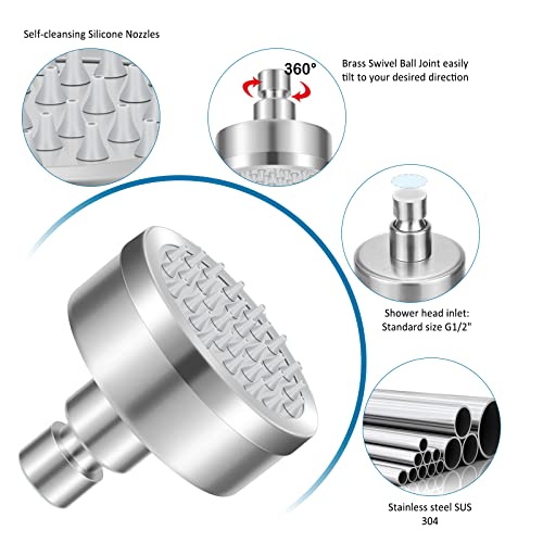 Shower Head, 3 Inch High Pressure Shower Head, Fixed Shower Head Adjustable with Swivel Ball, 304 Stainless Steel Water Saving Rain Shower Head(8
