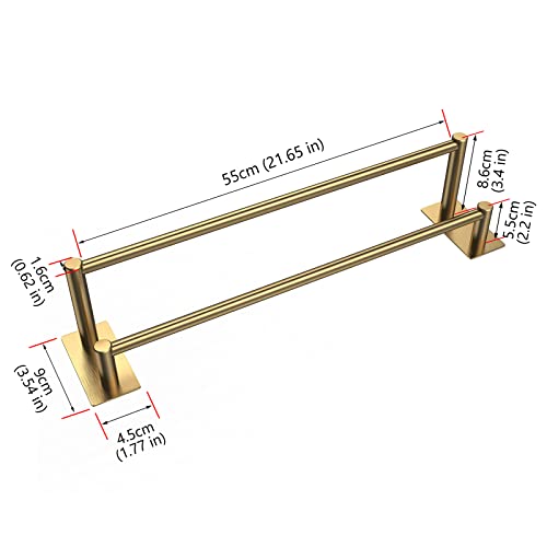 Towel Rail, No Drilling Bathroom Towel Rail, Self Adhesive Wall Mounted Double Hand Towel Holder Made of 304 Brushed Stainless Steel for Bathroom