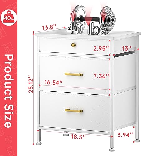GipGiper Nightstand with 3 Drawers, Dresser for Bedroom, Small Dresser Night Stand with Fabric Bins, Leather Finish, Modern Bedside Table End Sid