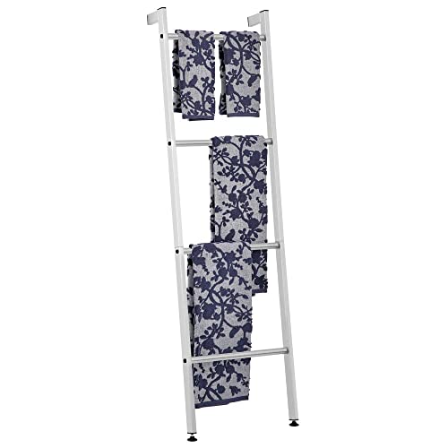 mDesign Metal Wall-Leaning Towel Ladder for Bathroom - 4-Level Decorative Ladder Rack and Towel Holder - Rustic Bath Towel Storage Stand for Mode