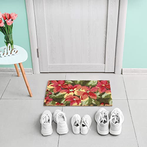 Relaxdays Doormat Coir Flower Blossom, 40 x 60 cm, Door Mat Inside & Outside, Non-Slip Wiper, Rectangular, Multicoloured
