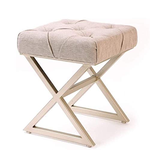 FGHOEV Makeup Stool, Upholstered Vanity Footstool Side Table Seat Dressing Chair with Golden Metal