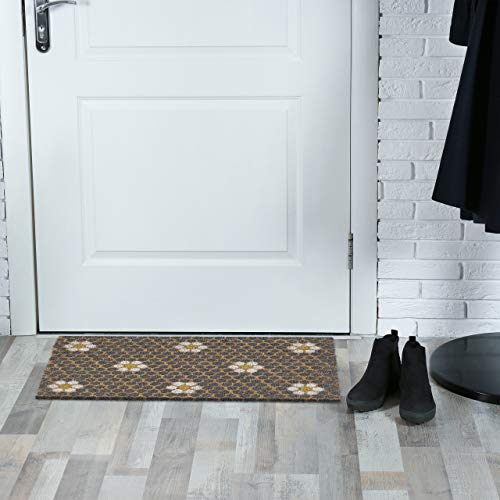 Relaxdays Doormat, Colourful Honeycomb and Flowers Motif, Door Mat Inside & Outside, 40x60 cm, Fruits, Yellow/Coir