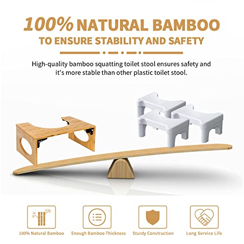 BQYPOWER Toilet Stool, Bamboo 8 Inch Toilet Potty Stool, Foldable Bathroom Poop Stool with Non-Slip Mat for Adults Children…