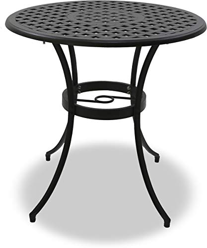 Homeology PREGO Garden & Patio Table & 2 Large Chairs with Armrests Cast Aluminium Bistro Set - Black