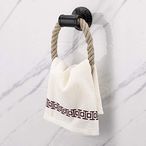BSTKEY Nautical Industrial Pipe Towel Ring Holder Hanger - Wall Mounted Rustic Hand Towel Holder Bathroom Accessory