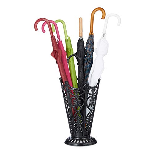 Relaxdays Cast Iron Stand, Antique, Umbrella Design, Drip Tray, Massive, Vintage, HxWxD: ca 58 x 26 x 26 cm, Black, 26 x 26 x 58 cm