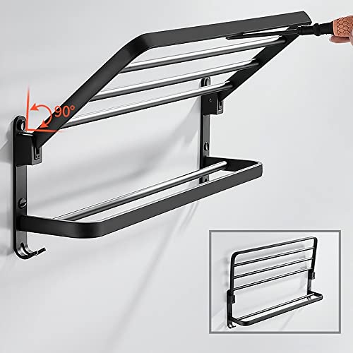 HIGOH Towel Racks,Bathroom Towel Rack Wall Mounted Towel Holder,Towel Rack,Wall Mounted Folding Towel Holder Storage Shelf with Hook,Bathroom Acc