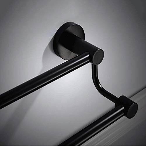 N/A Towel Rack - Stainless Steel Towel Rail, Black Round Bottom Towel Rack Double Rod, Size 60x13.5 Cm