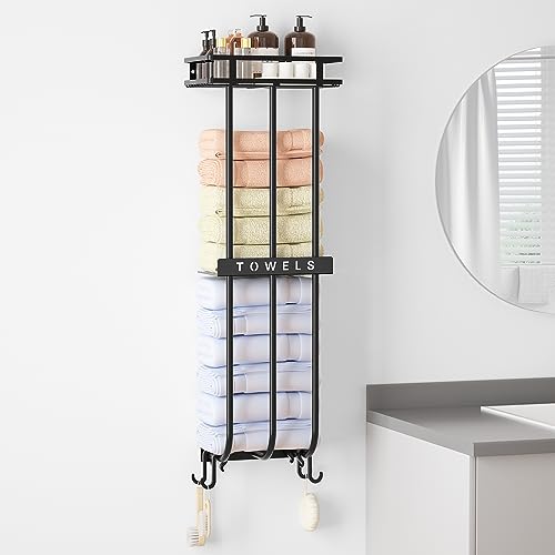 AIRUJIA Towel Racks with Storage Shelf, Towel Rack Wall Mounted, Towel Holders For Bathroom, Bathroom Towel Storage, Bathroom Towel Holder, Bathr