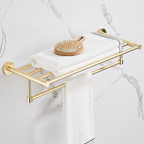 HIGOH Towel Racks,Bathroom Towel Rack Wall Mounted Towel Holder,Light Brushed Bathroom Towel Rack,All Copper Bathroom Simple and Firm Towel Shelf