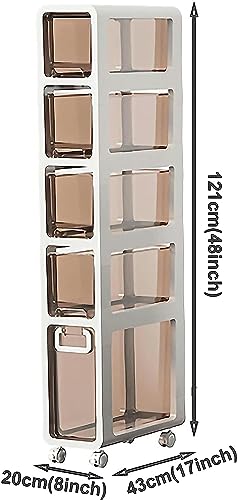 Bathroom Floor Cabinet Storage with 4 Drawers and Casters, Corner Floor Cabinet Large Capacity Narrow Dresser Tower Vertical Storage for Bathroom